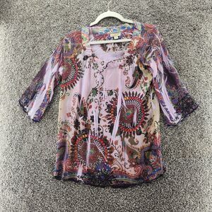 One World PS small petite purple tunic 3/4 sleeve blouse